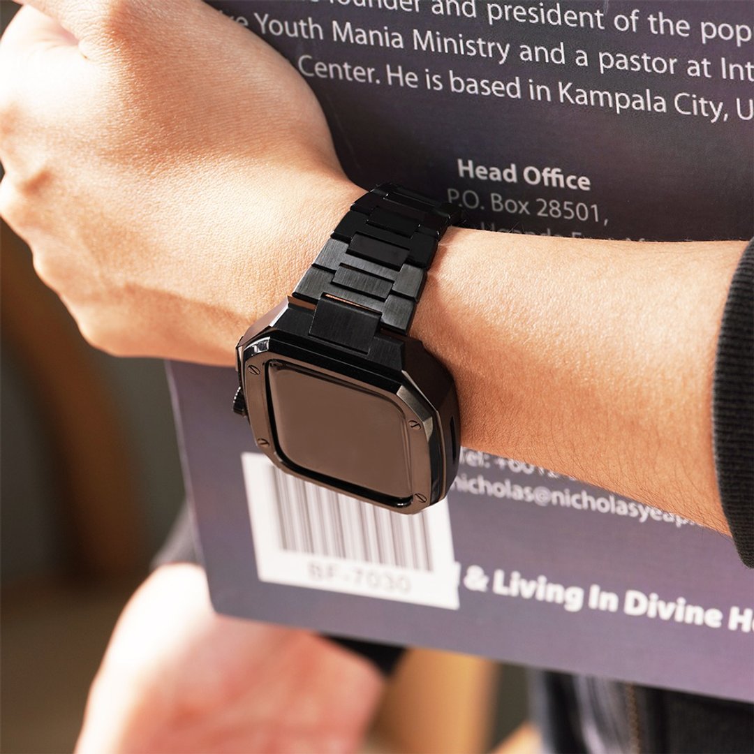 Apple watch - 细致打磨不锈钢保护壳x表带套组 - 黑壳 苹果表带 - 表带 - 不锈钢 黑色