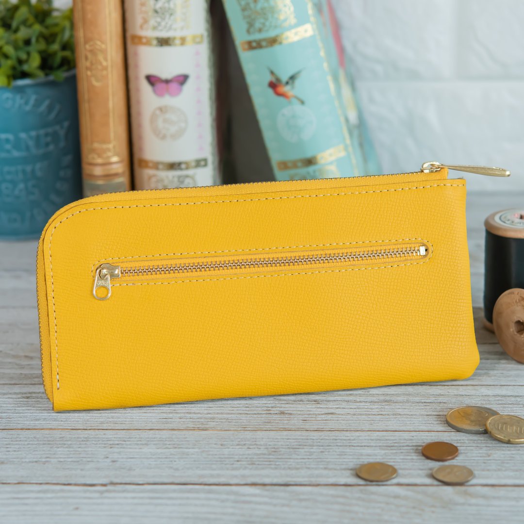 Manufactured in Japan Oxhide wrapping L shape Lhasa Yellow Weinheimer Wapro Lux made in JAPAN handmade leather wallet - 皮夹/钱包 - 真皮 黄色