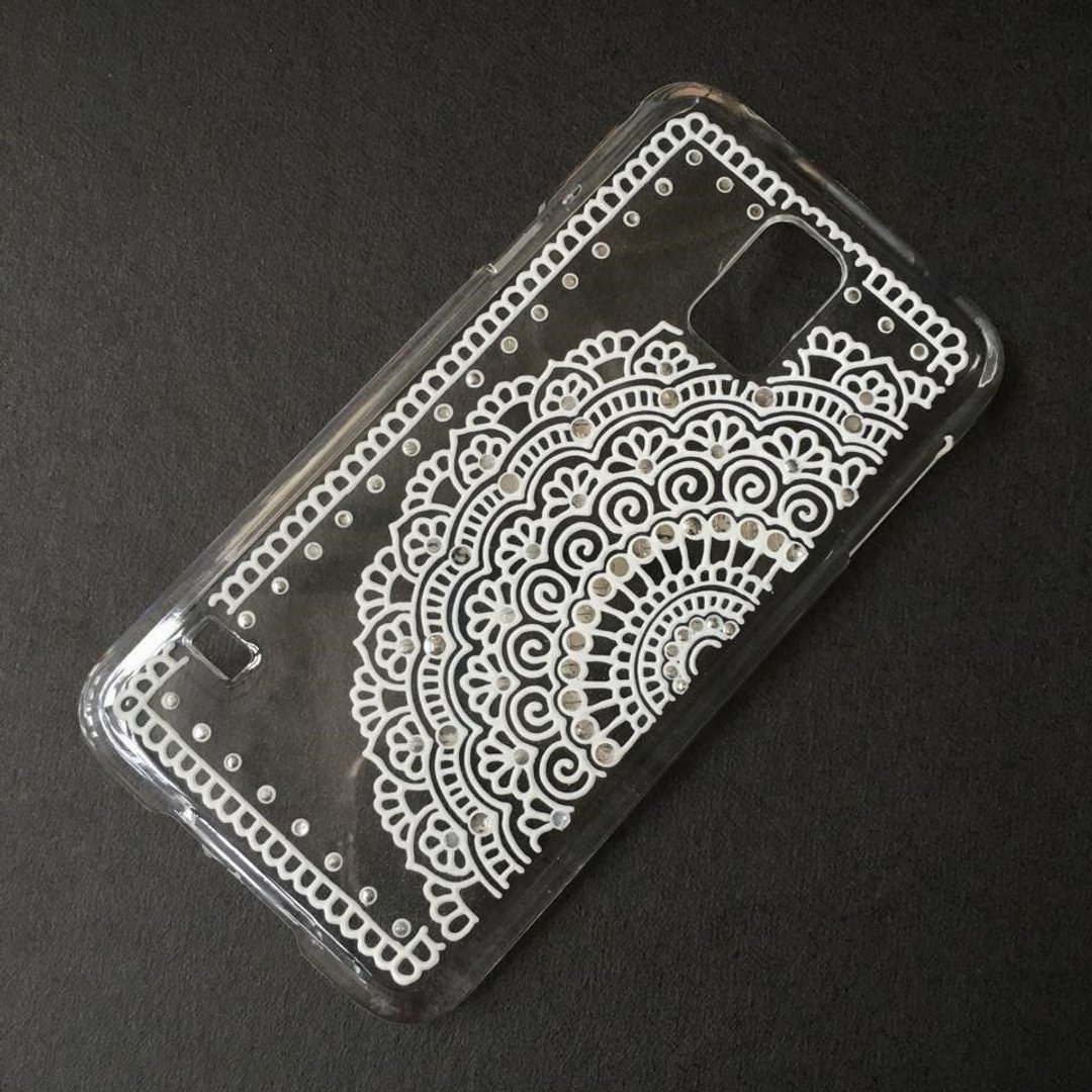 手绘透明手机壳 手机套 白色 iPhone 7 6s Samsung Galaxy Sony LG Case Henna Mandala 汉娜 蔓蒂 曼陀罗 禅绕 民族 印度彩绘 - 手机壳/手机套 - 塑料 白色
