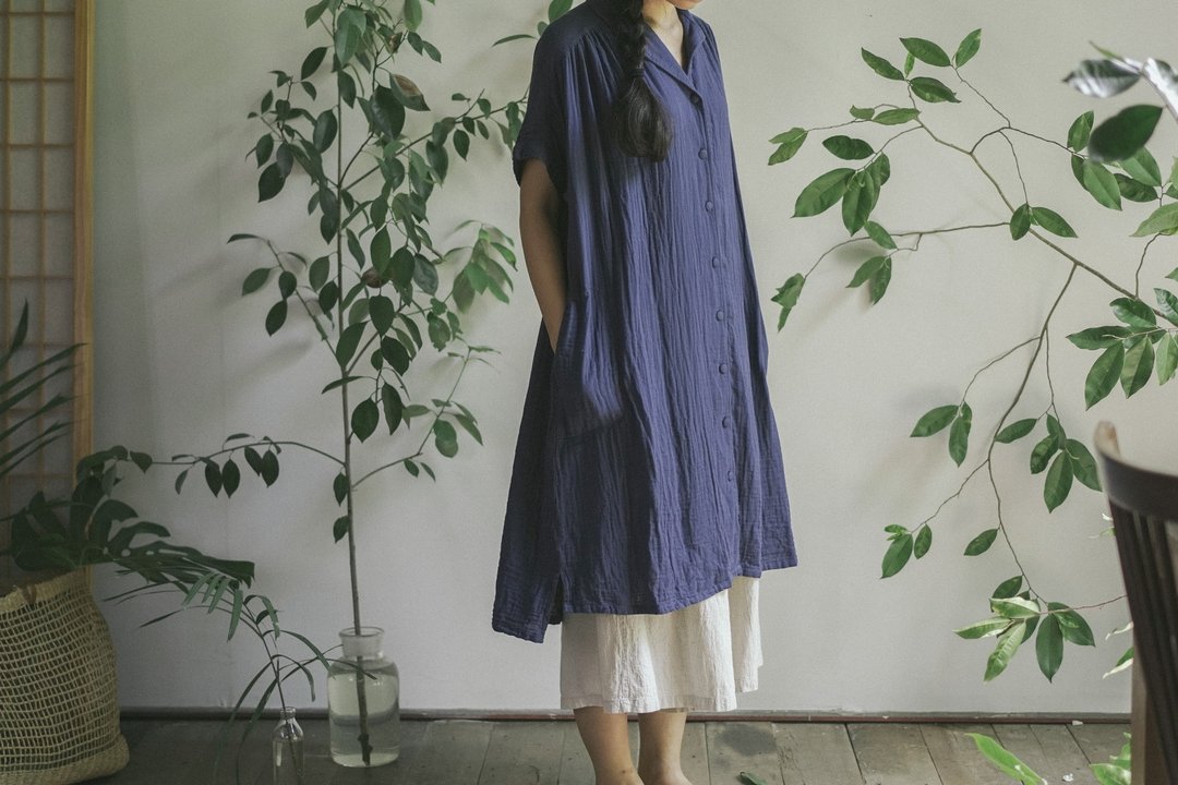 Petrichor no.9 | Hawaiian Dress | INDIGO Color cotton - 洋装/连衣裙 - 棉 蓝色