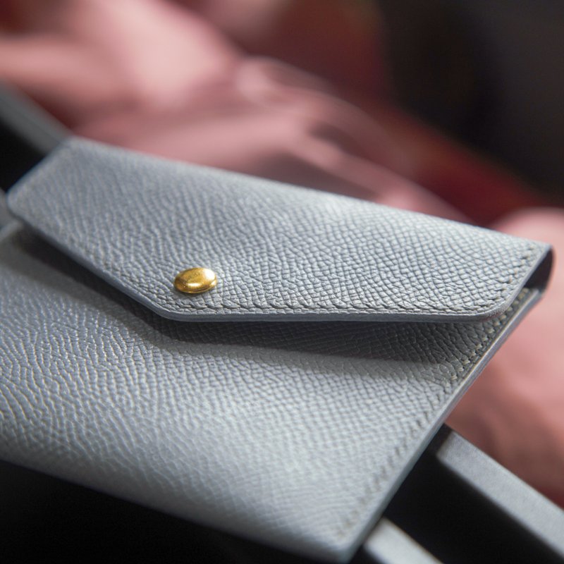 【送女友!】法国小牛皮 - 经典卡片套 散纸包 小钱包 - 名片夹/名片盒 - 真皮 灰色