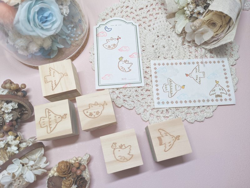 小小鸟 手刻印章 橡皮章 - 印章/印台 - 木头 粉红色