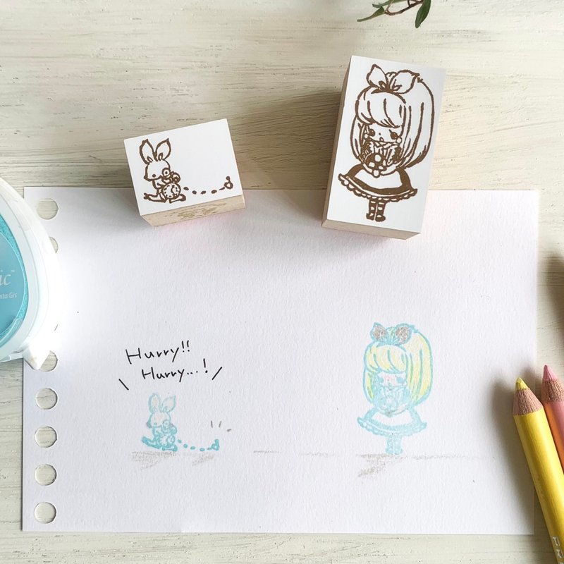 橡皮章【匆忙的兔子与小女孩章 2件组】 - 印章/印台 - 其他材质 