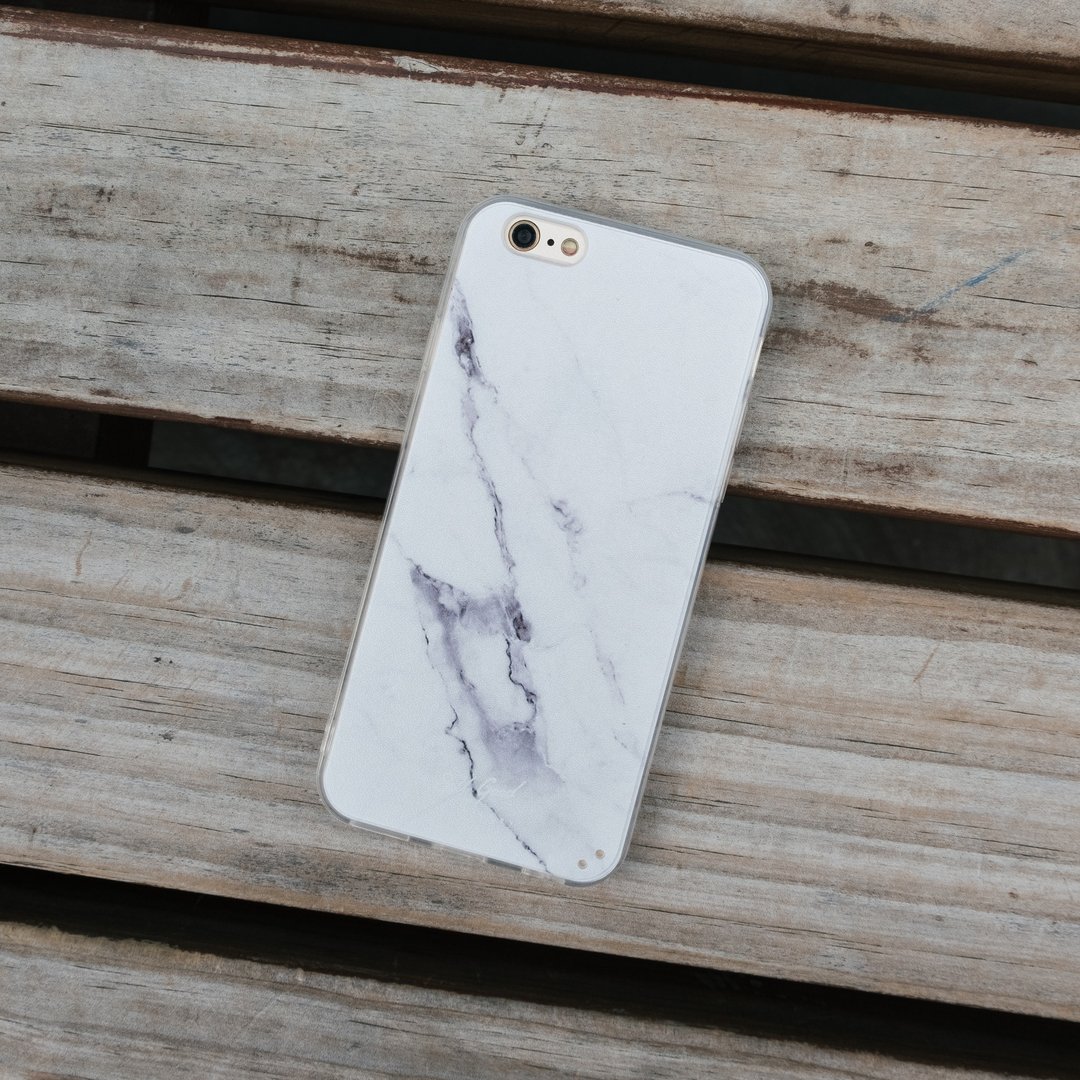 原创雪花白大理石 iPhone Samsung 手机保护壳 硬壳 透明软边 - 手机壳/手机套 - 硅胶 白色