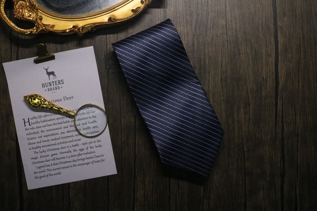 蓝色商务格纹真丝领带/雅痞百搭潮领带礼盒装 - 领带/领带夹 - 丝．绢 蓝色