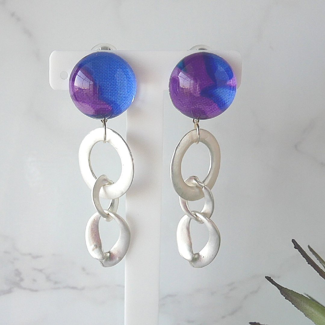 Glass Glass Cabochon American Fabric Purple Earrings Earrings NO.0-1774 - 耳环/耳夹 - 玻璃 蓝色