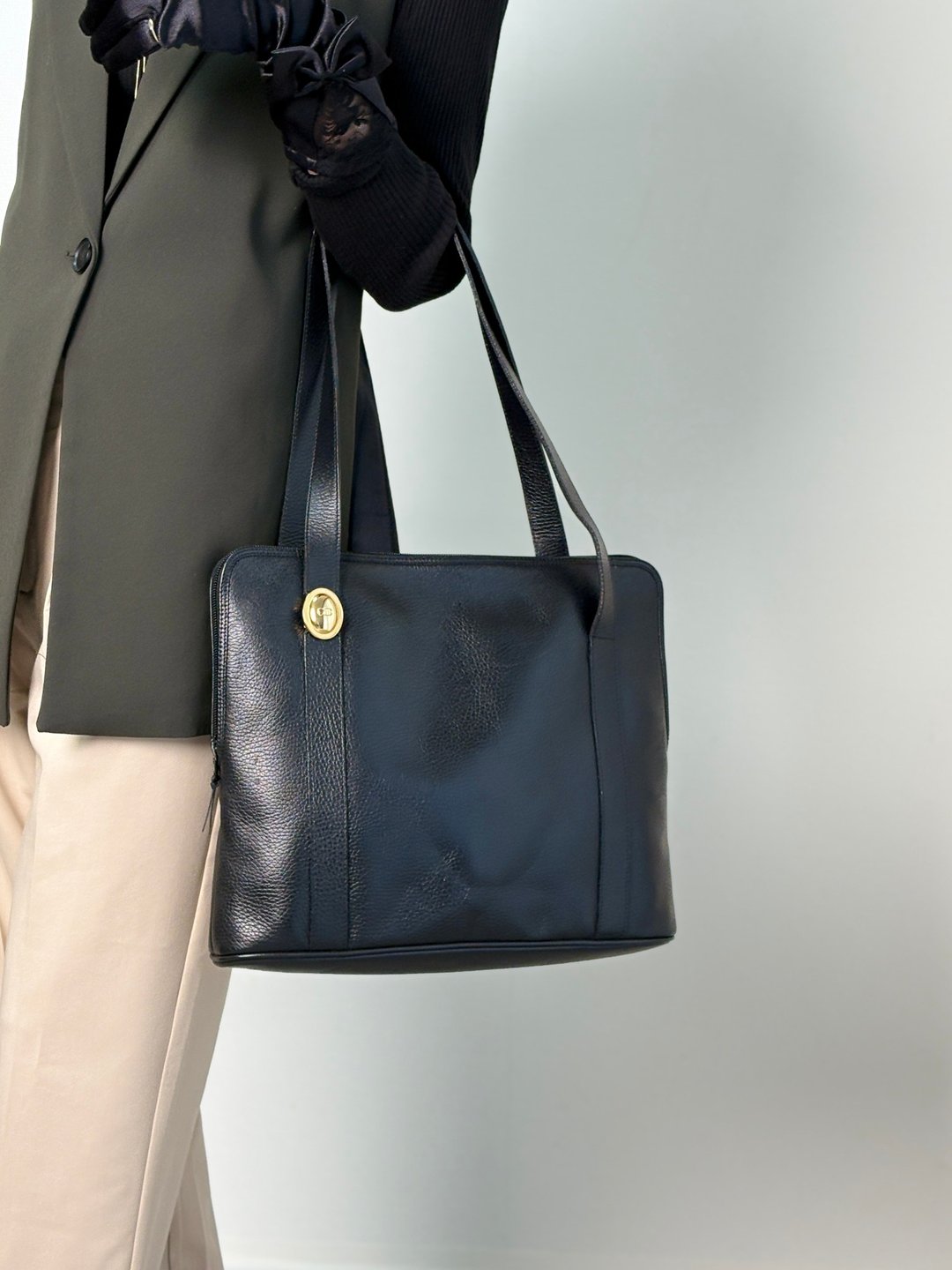 【日本直送 名牌中古包】Christian Dior 迪奥 托特包 黑色 Logo 椭圆 皮革 vintage 5snjtv - 手提包/手提袋 - 真皮 黑色