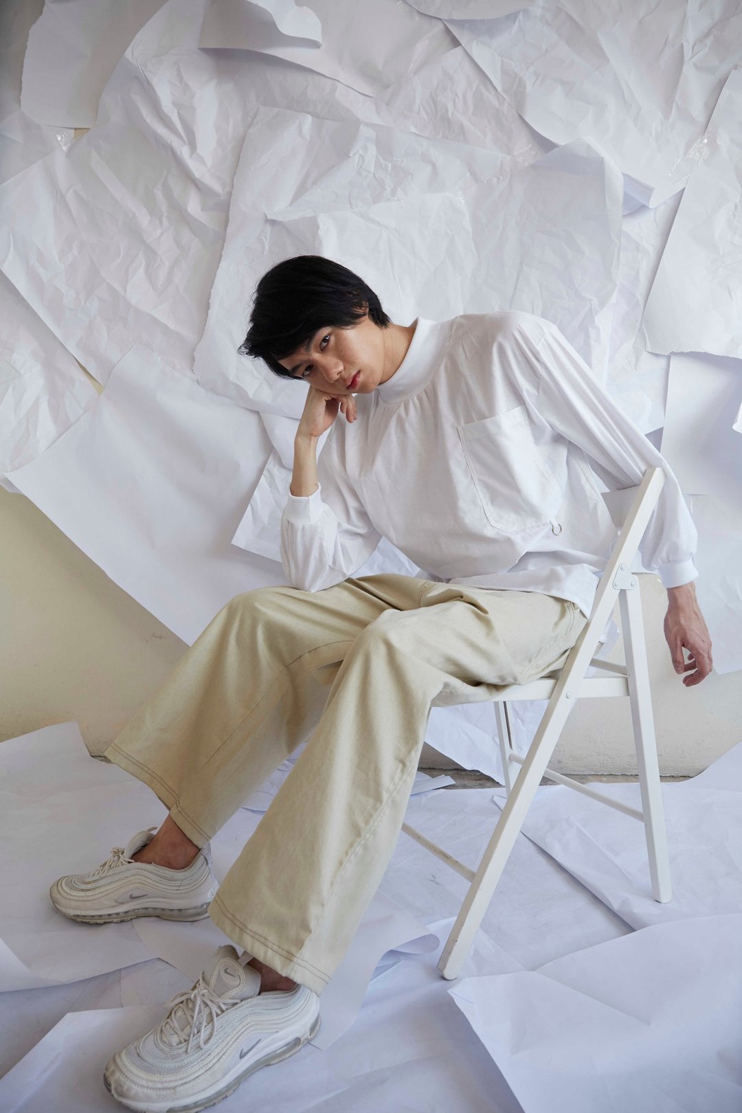 Turtleneck shirt (White) - 男装衬衫 - 棉 白色