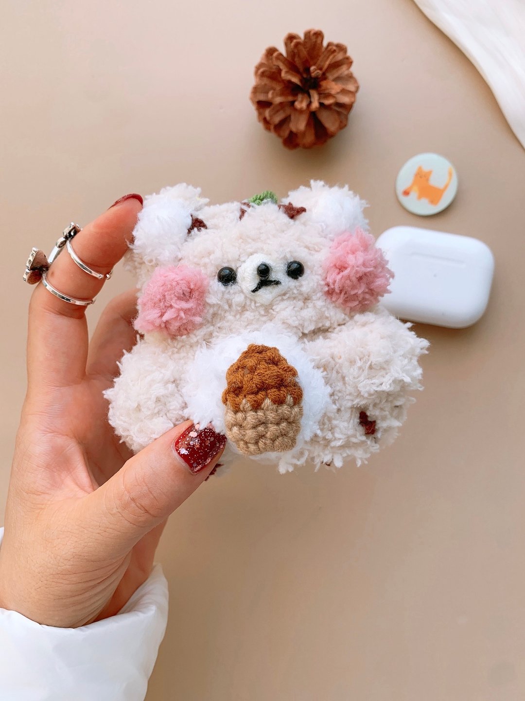 手工原创可爱松鼠耳机套钩织耳机套苹果无线耳机AirPods Pro - 手机壳/手机套 - 棉 