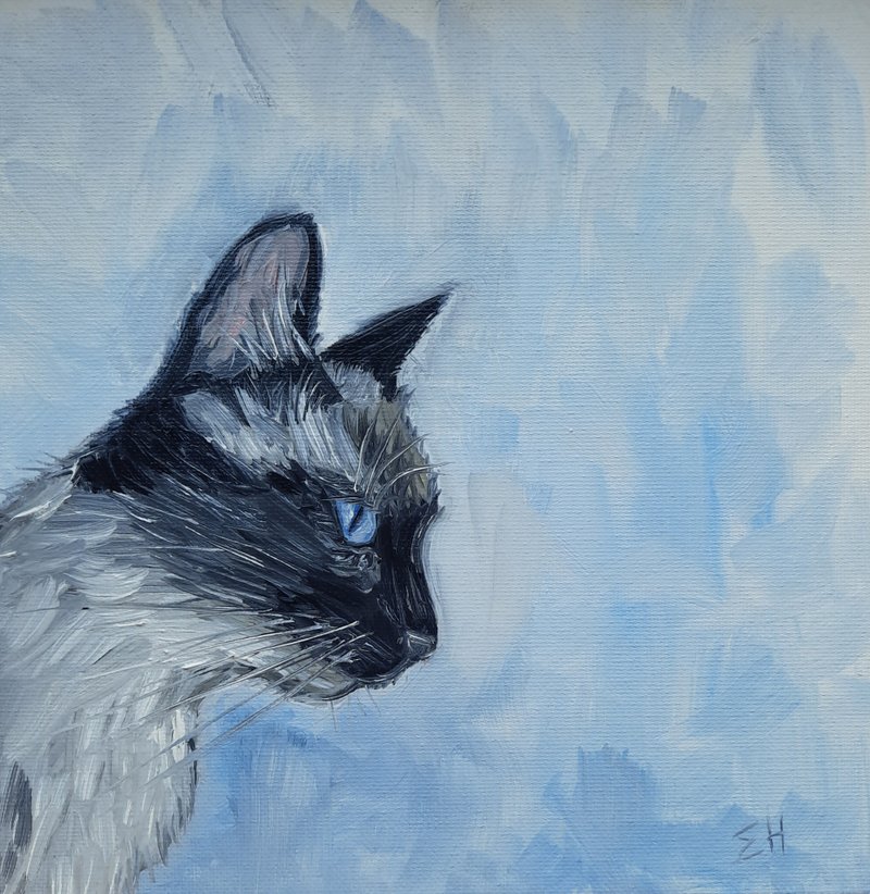 Siamese cat oil painting Cat portrait custom painting Siamese cat painting - 海报/装饰画/版画 - 棉．麻 灰色