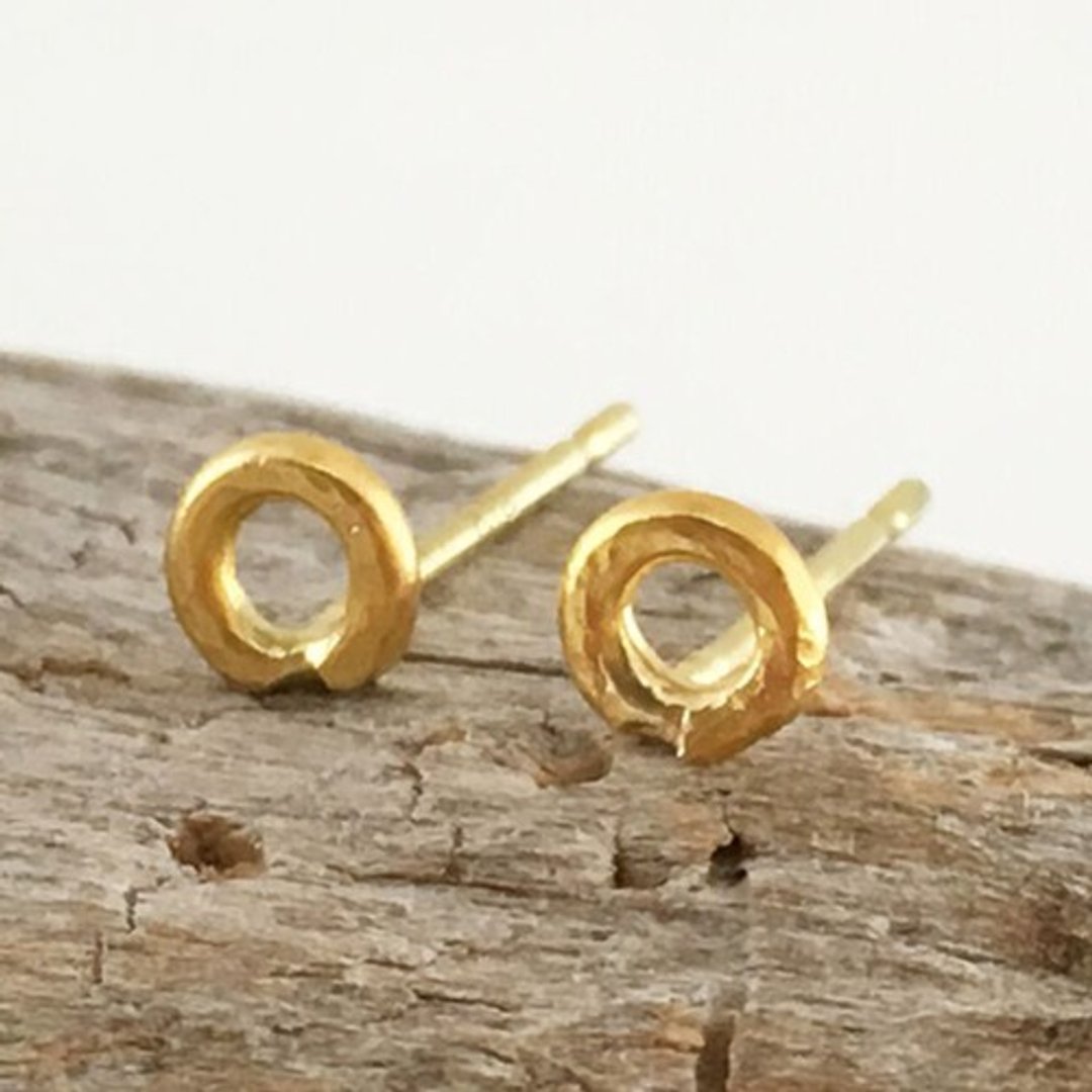 K24 Pure Gold Ring Pure Gold Ring Stud Earrings For One Ear - 耳环/耳夹 - 其他金属 