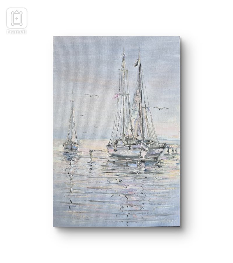 帆船油画 Yahts 艺术品原创油画 - 墙贴/壁贴 - 棉．麻 灰色