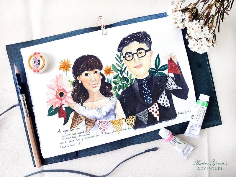 专属订单-✴情侣婚礼订制画(人像画)✴ A4尺寸 - 订制画像 - 纸 多色