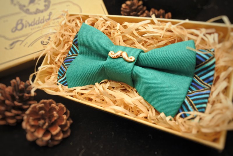 原創手工復古聖誕領結 聖誕禮物 金色鬍子 日本進口燙金布料 - 领结/领巾 - 棉．麻 绿色