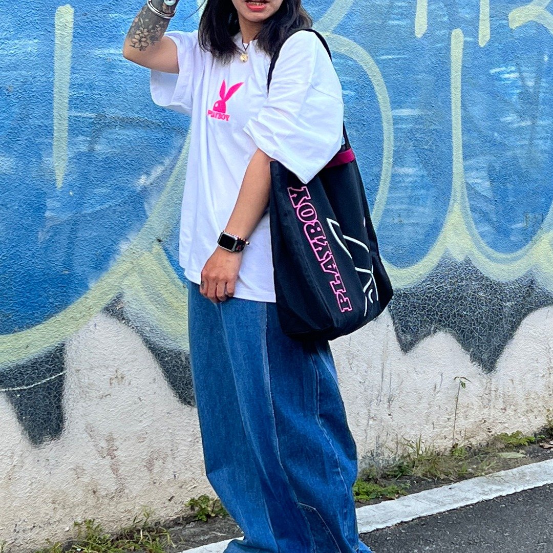Hate Monday'' X PLAYBOY - 帆布袋(PBHM-SS23B18) - 手提包/手提袋 - 棉 银色