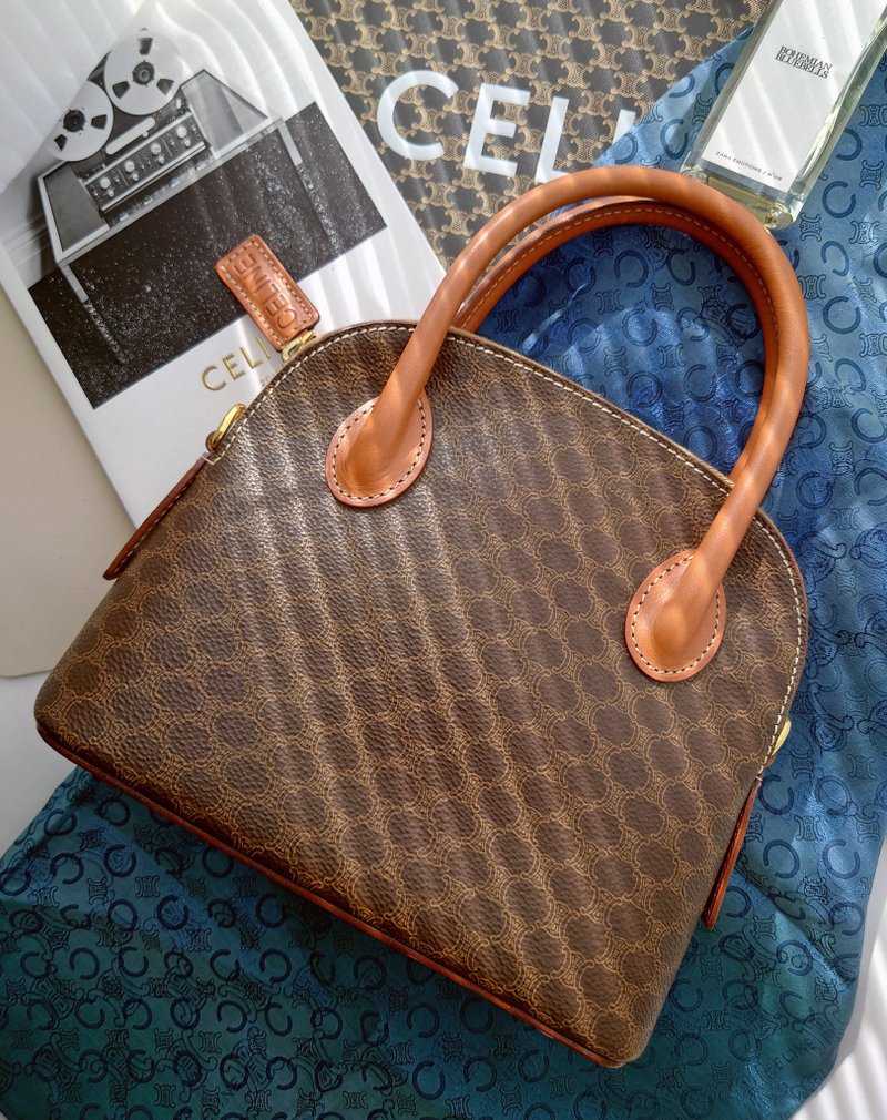 中古极美品 CELINE 棕花迷你手挽贝壳包单肩包斜背包斜挎包手拿包 - 侧背包/斜挎包 - 防水材质 咖啡色