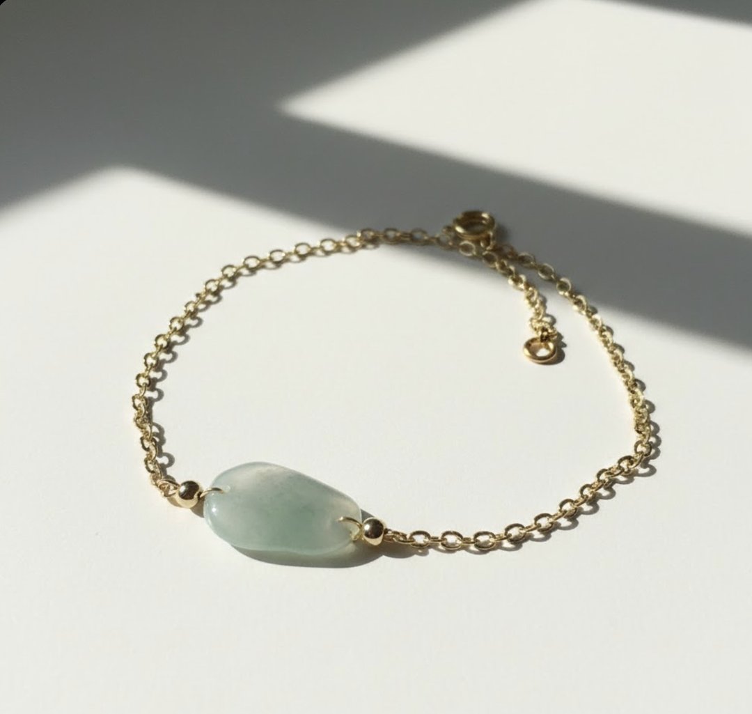 冰种翡翠随形手链 14K包金 | 天然缅甸玉A货翡翠 | 送礼 - 手链/手环 - 玉石 透明