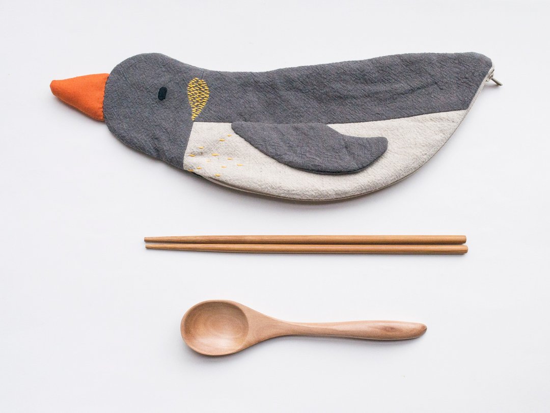 Penguin travel cutlery pouch case - Ash - 筷子/筷架 - 棉 多色