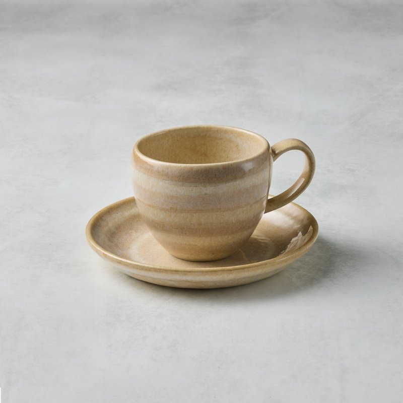 日本美浓烧 - 圆釉咖啡杯碟组 - 白茶色(2件式) - 200 ml - 咖啡杯/马克杯 - 陶 卡其色