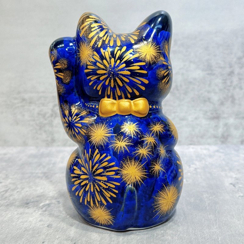 【墨火耀财】日本清水烧招财猫 | 青墨 花火 千万両 - 摆饰 - 瓷 蓝色