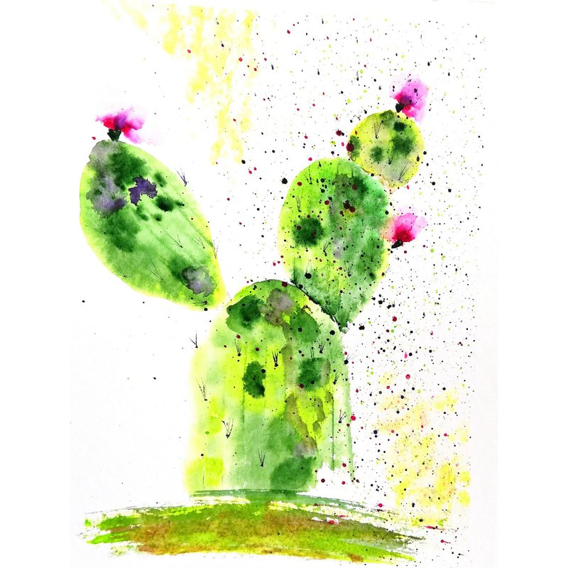 Watercolor Original Art Cacti Painting Arizona Desert Art Succulent Home Decor - 海报/装饰画/版画 - 纸 多色