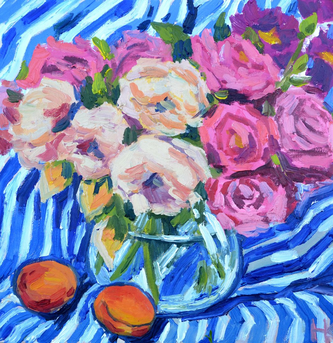 roses painting, oil painting, flowers painting,  oil art, pink roses art - 墙贴/壁贴 - 其他材质 多色