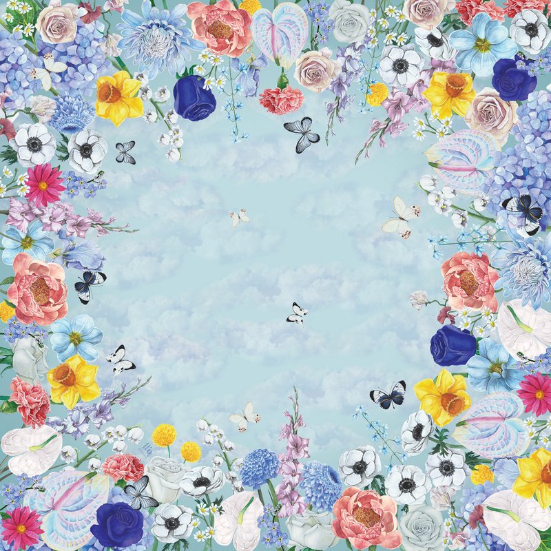 Scarf : silk satin ttq floral scarf : babyblue - 丝巾 - 丝．绢 蓝色