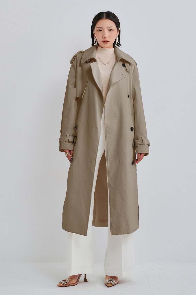 Gender Free 风衣外套 - 卡其 - 女装西装外套/风衣 - 棉．麻 卡其色