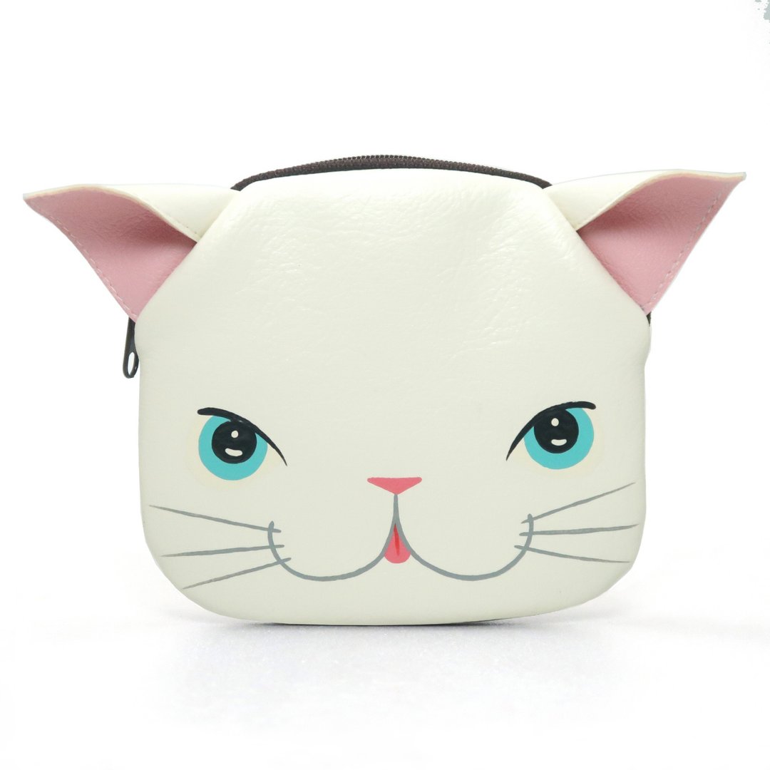【雙11折扣】White cat purse ,small wallet bag with zip.various card pockets. - 零钱包 - 人造皮革 白色