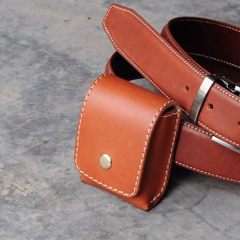 眼镜盒 | 手工皮件 | 定制化礼物 | 植鞣革-折叠眼镜挂腰眼镜袋 - 眼镜/眼镜框 - 真皮 咖啡色