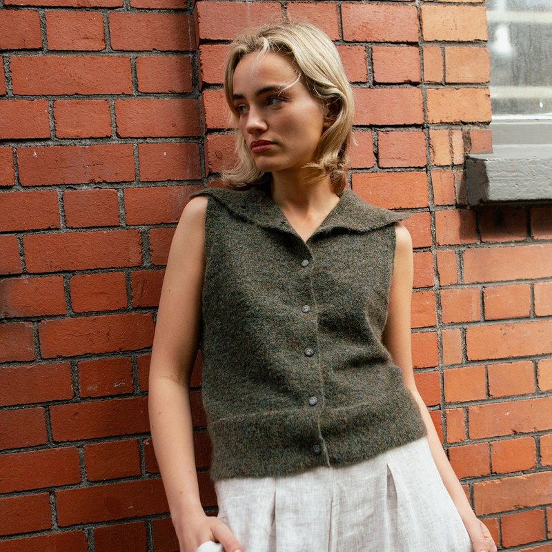 排扣轻柔羊毛背心 - 墨绿 - 女装针织衫/毛衣 - 羊毛 绿色