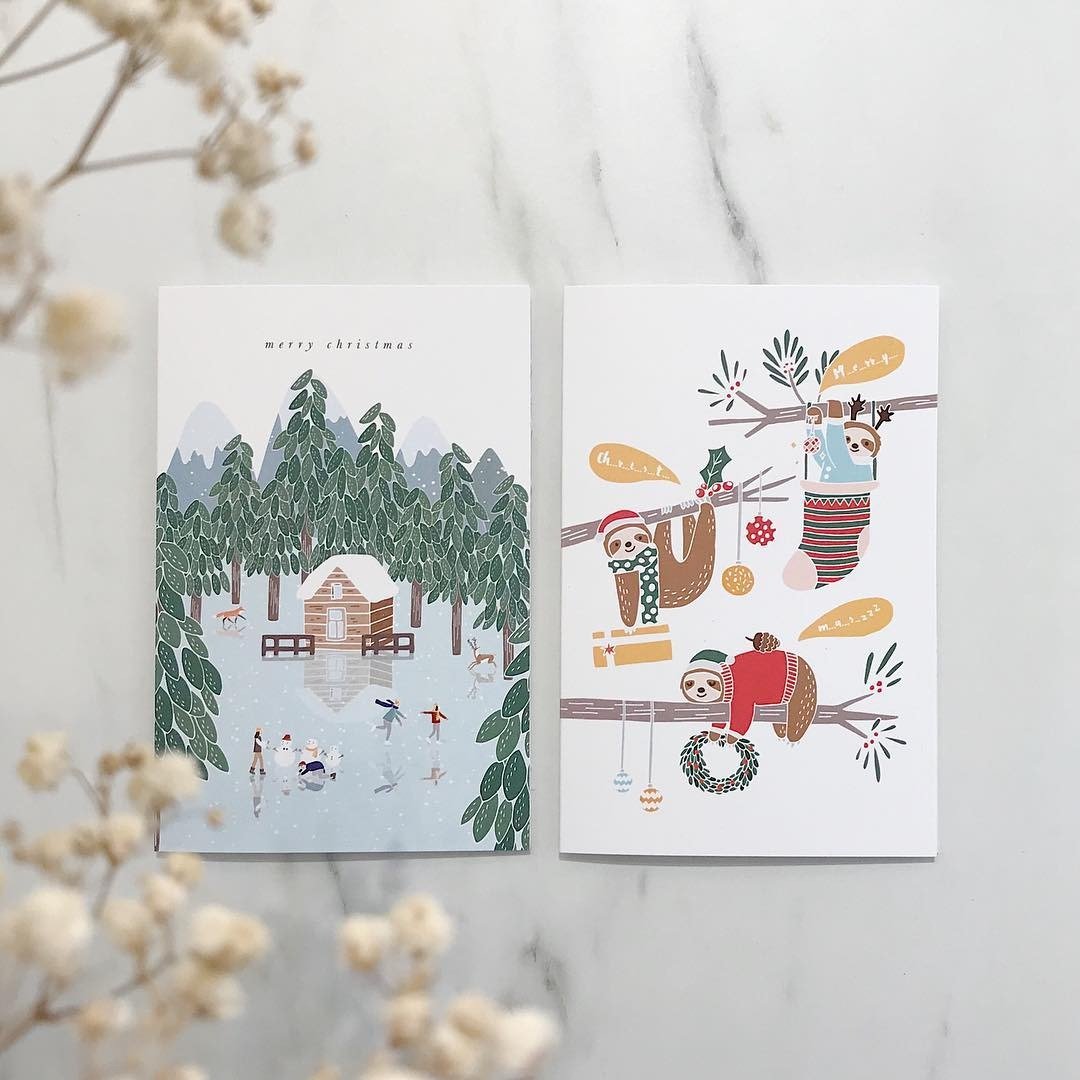 可爱树懒/merry christmas 圣诞卡2018 / 三送一 - 卡片/明信片 - 纸 