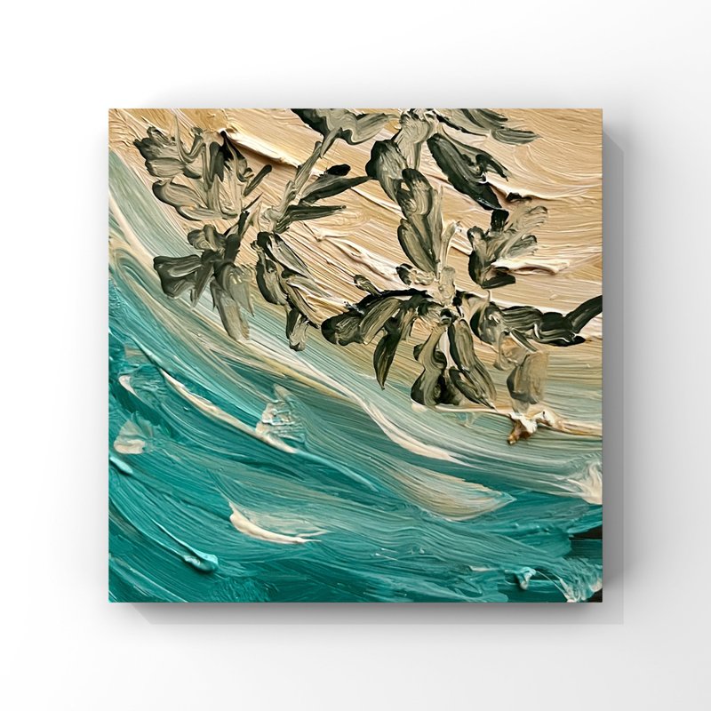 马尔代夫日落艺术马尔代夫海滩油画棕榈树艺术绿松石米色 - 海报/装饰画/版画 - 其他材质 多色