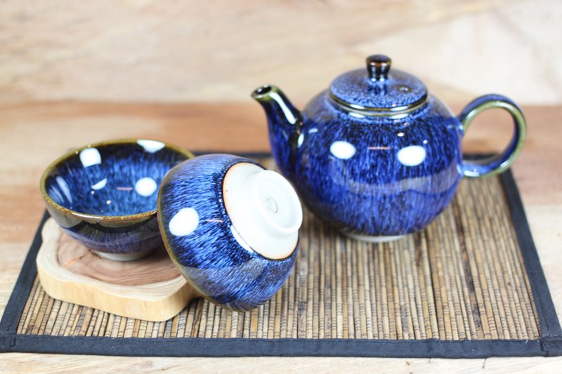 【圣诞礼盒】湛海 天目釉茶具组 一壶两杯 莺歌名家叶敏祥作品 - 茶具/茶杯 - 陶 