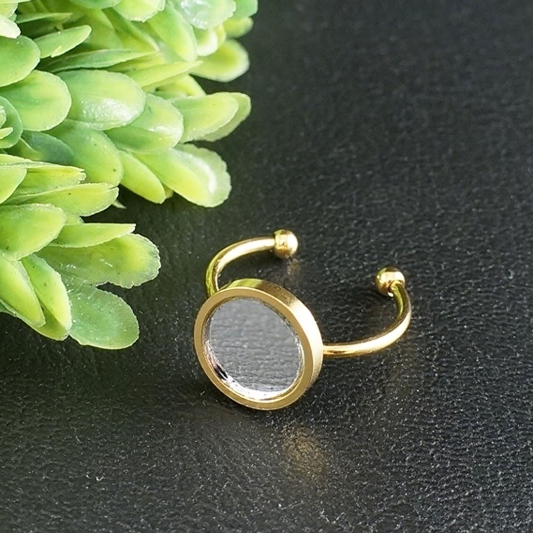 Evil Eye Glass Mirror Golden Stainless Steel Protection Amulet Ring Jewelry Gift - 戒指 - 不锈钢 金色