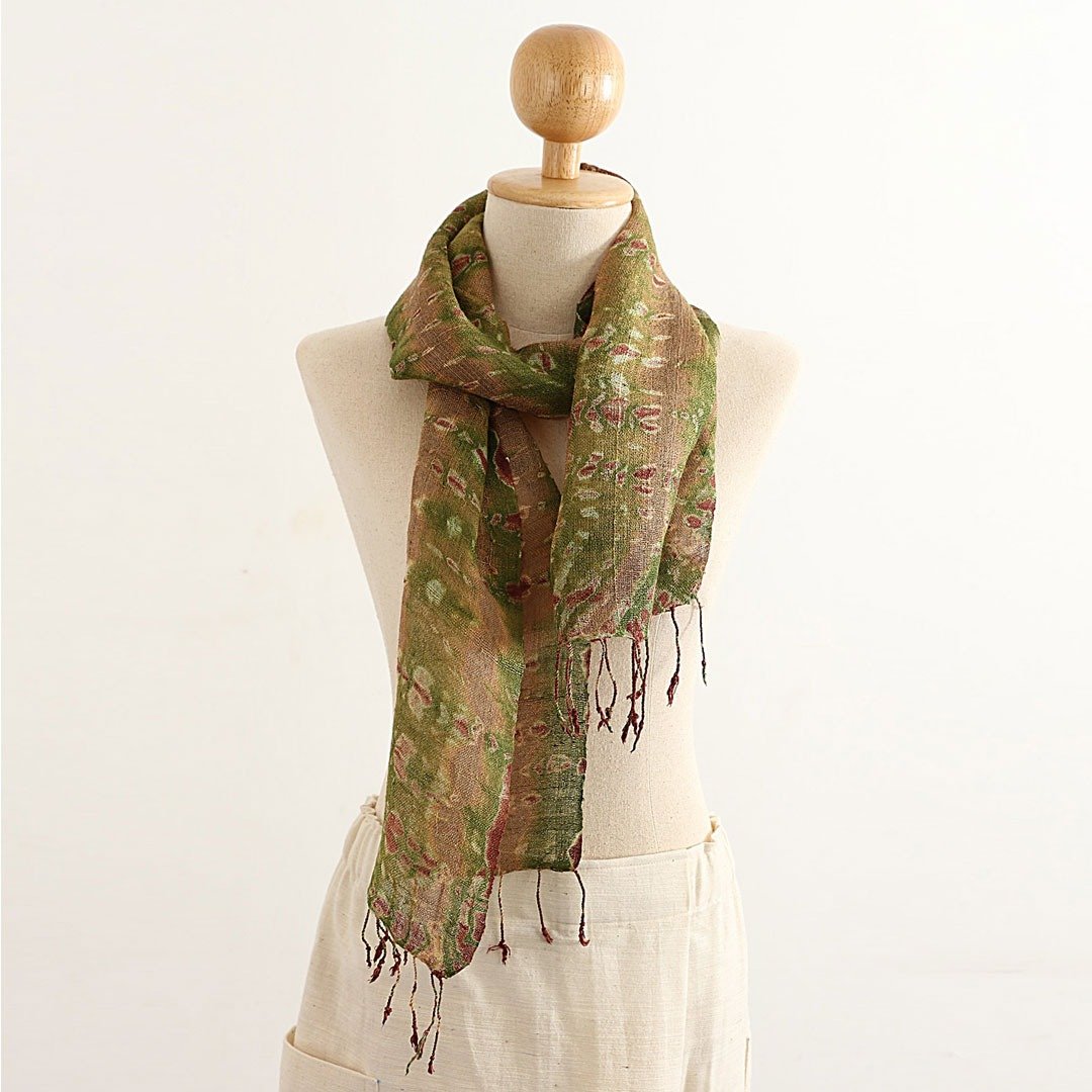 Silk Multiple Tie Dyed Scarf , Green - 丝巾 - 丝．绢 多色