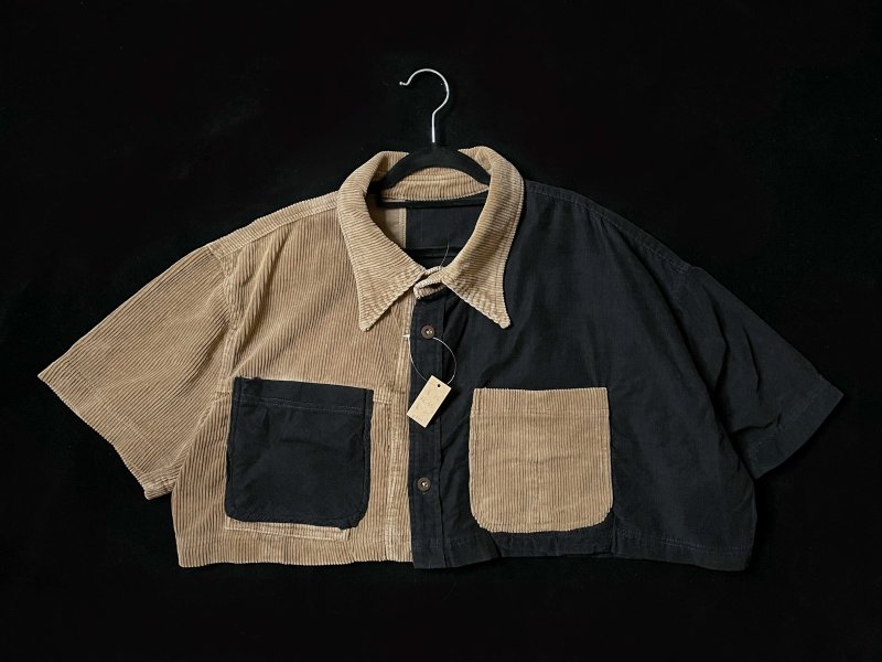 REGETHER 古着改制 灯芯绒 双色拼接衬衫 - 女装衬衫 - 棉．麻 卡其色