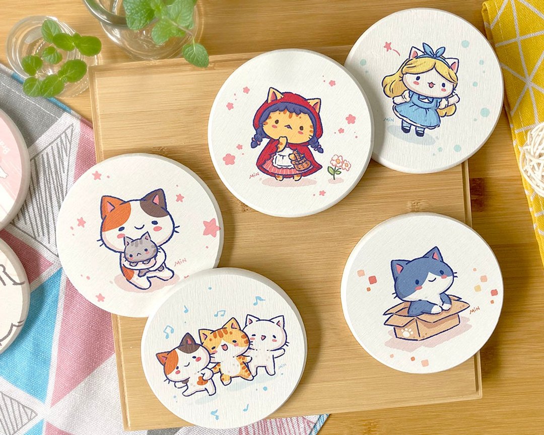 秘密猫 硅藻土 吸水杯垫 共5款 - 杯垫 - 其他材质 