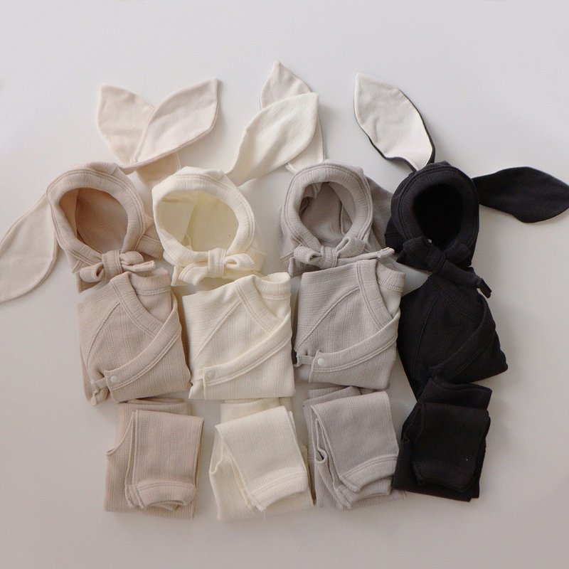 超人气// 韩国暗花布宾尼兔新生儿套装•Bunny Newborn Set• - 满月礼盒 - 棉．麻 