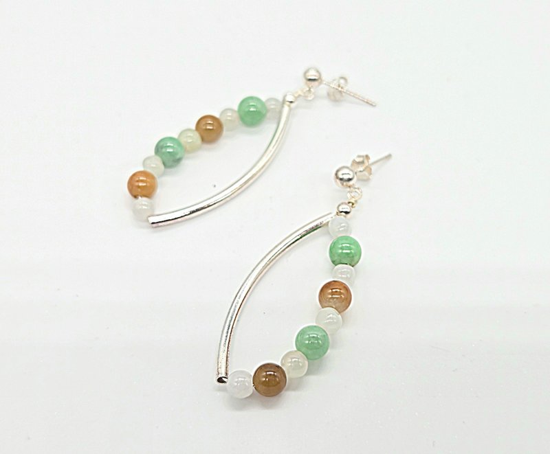 s925纯银 天然翡翠 A货 多彩玉珠耳环 | 手作定制 手链 项链 耳饰 - 耳环/耳夹 - 玉石 
