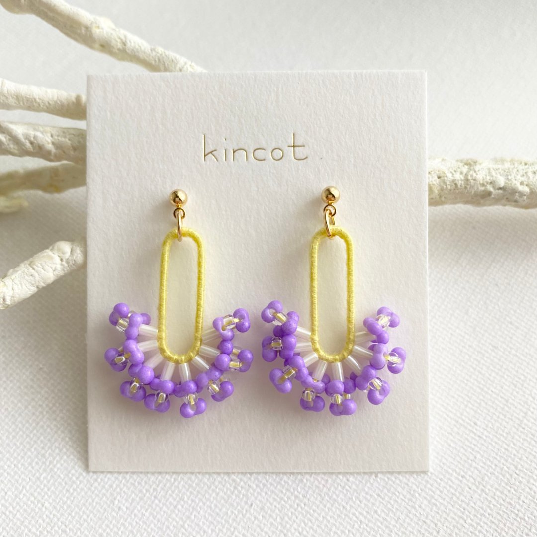 Coral earrings Clip-On[yellow x purple] - 耳环/耳夹 - 棉．麻 紫色