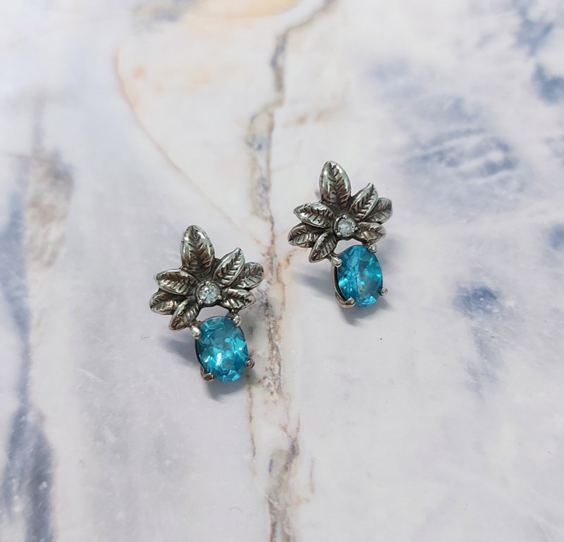 晶钻叶丛耳环 925纯银饰 钻色可换 - 耳环/耳夹 - 纯银 银色