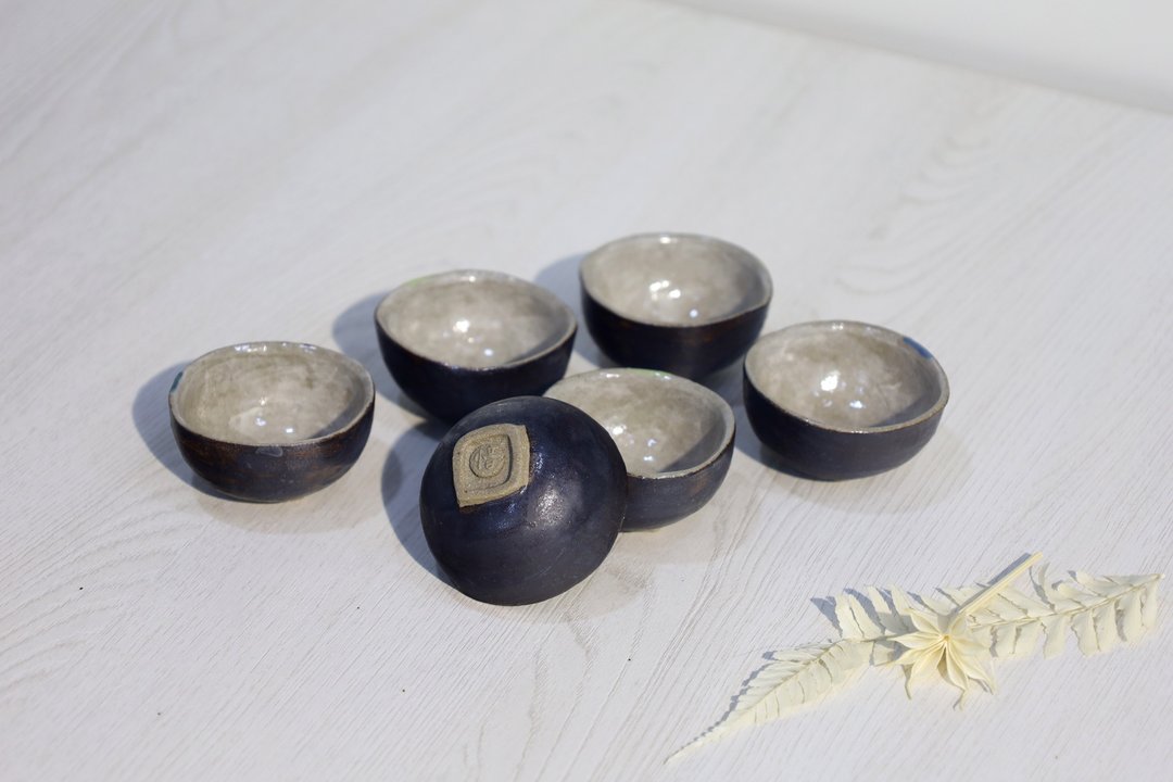 黑色小色块小杯一组 - 茶具/茶杯 - 陶 