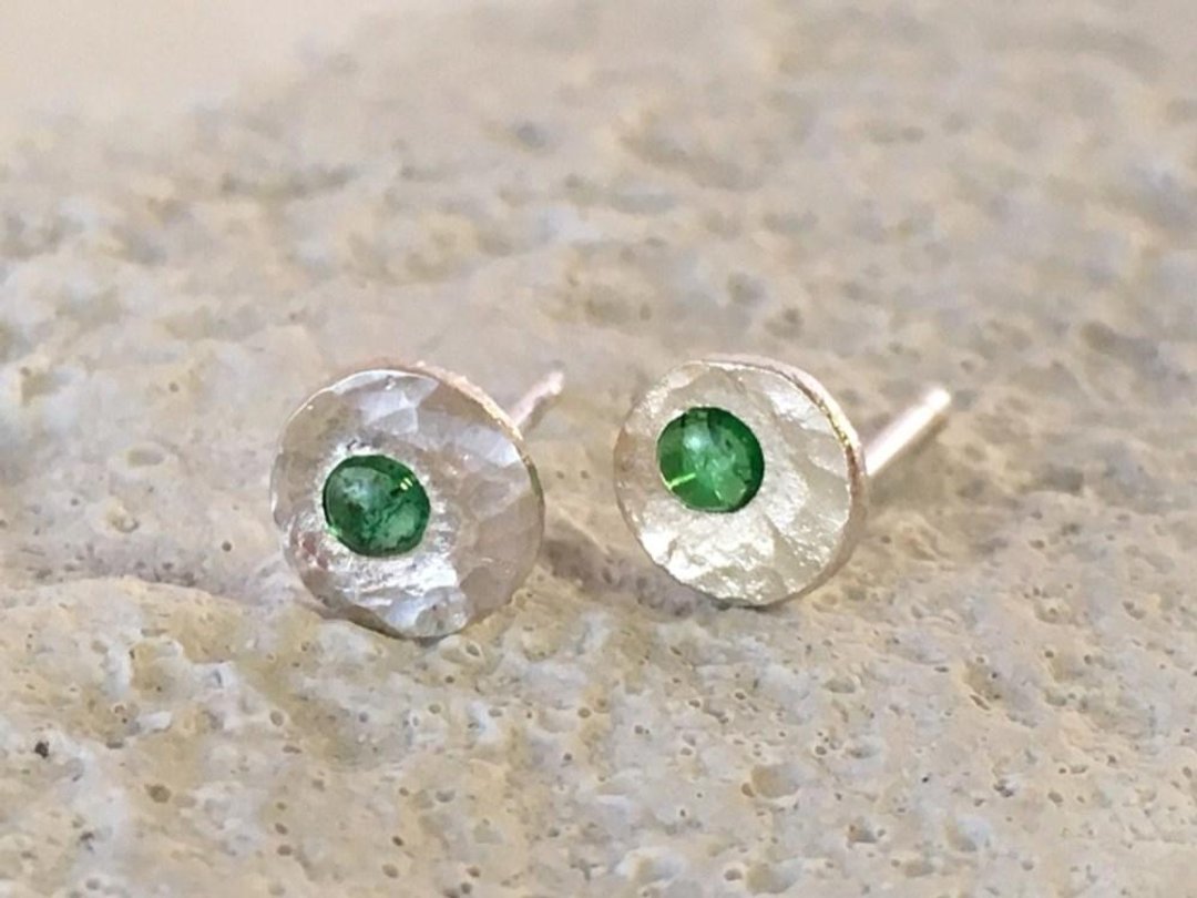 Resale: Full Moon Earrings ◇ Emerald ◇ SV Stud - 耳环/耳夹 - 其他金属 