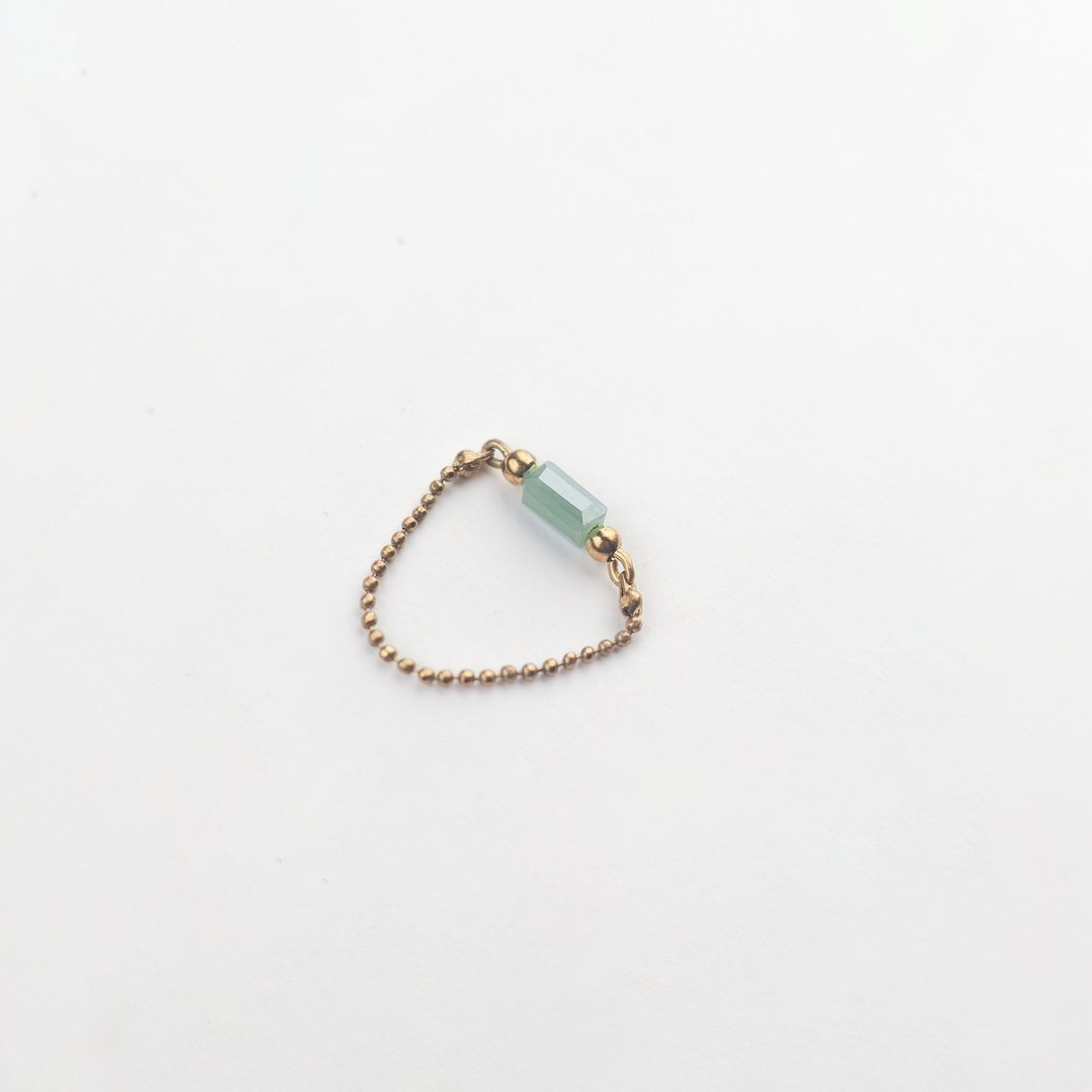 复古琉璃链戒 (湖水绿) - Retro Glass Ring (Acid Green) - 戒指 - 琉璃 白色