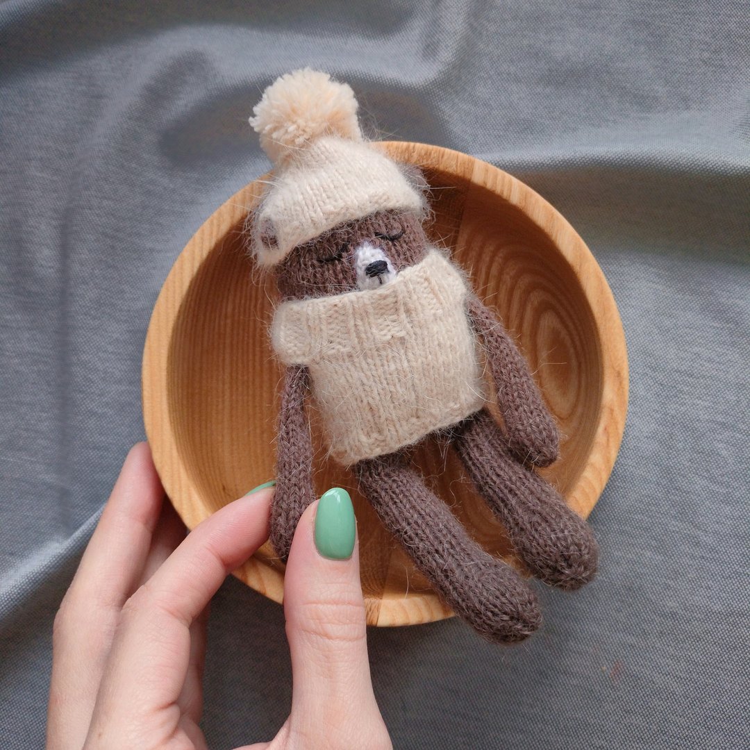 Knitted bear toy, Newborn bear, Newborn photo props, Knitted toy - 玩具/玩偶 - 羊毛 咖啡色