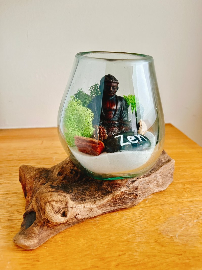 纯自然 峇里岛风 diy组 柚木玻璃 佛 禅 干燥植物 盆栽 送礼 小物 - 摆饰 - 玻璃 绿色