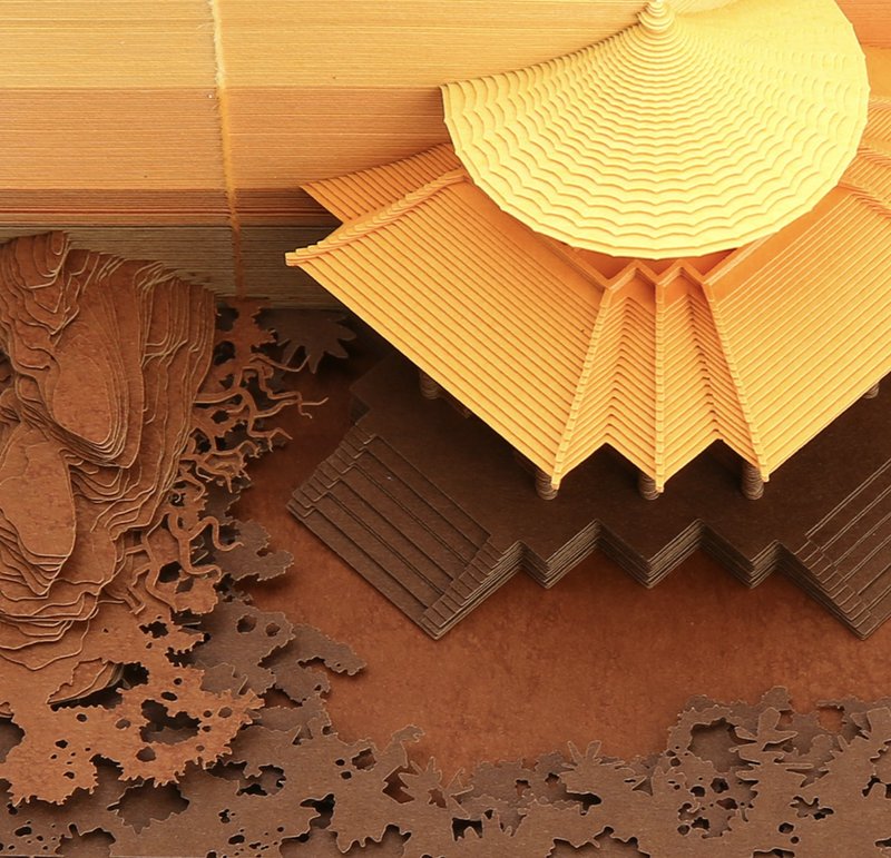 御花園•秋 中式古典園林 3D立體鐳射紙雕 书签便签两用設計 - 便条纸/标签贴 - 纸 金色