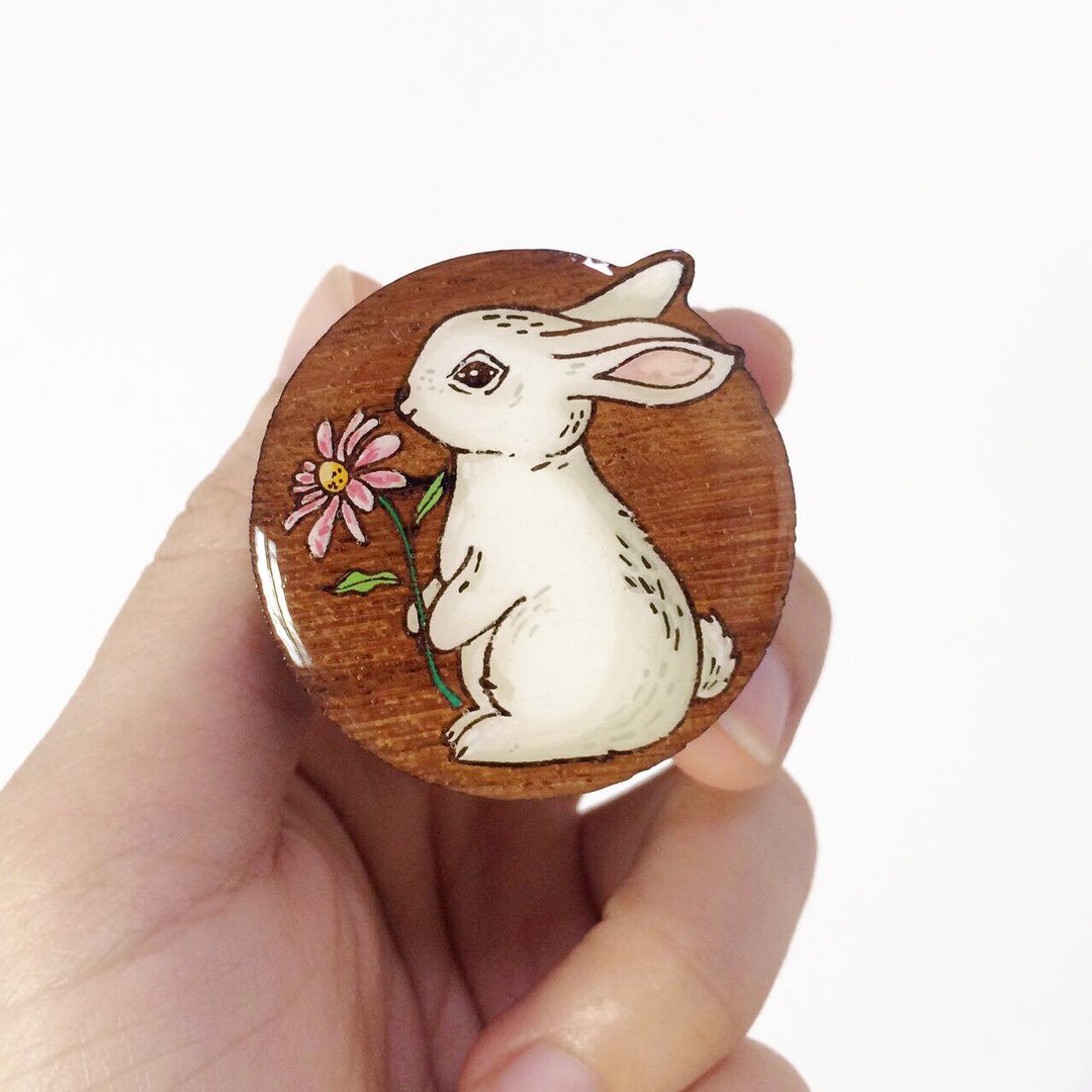 Wooden griptok rabbit - 手机座/防尘塞 - 木头 白色