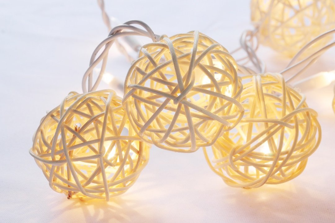 White Rattan Ball String Lights  Decor 20 String Fairy Lights - 灯具/灯饰 - 其他材质 